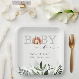 Plato De Papel Elegante Cute Pastel Boho León Foliage Baby Shower