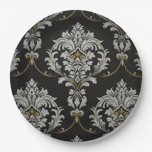 Plato De Papel Elegante Damasco Barroco