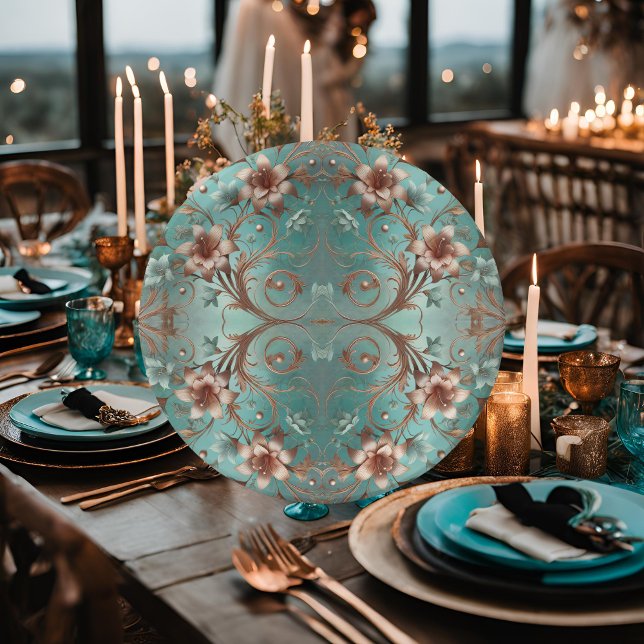 Plato de papel elegante de cobre y turquesa (Subido por el creador)