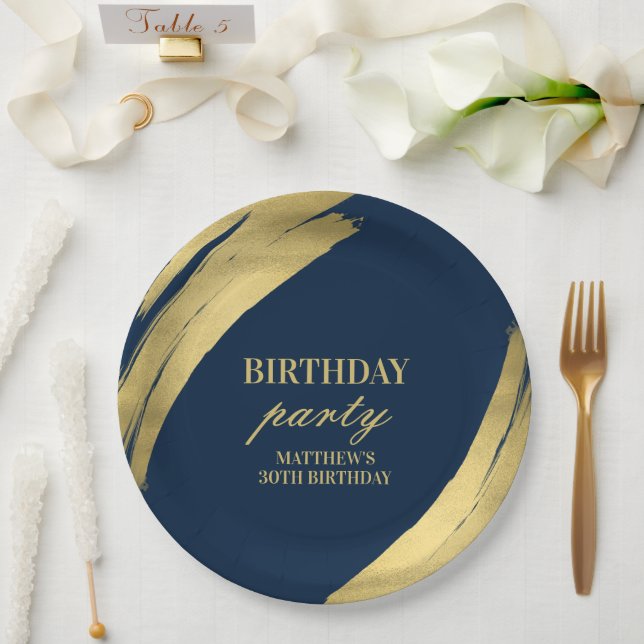 Plato de papel elegante de cumpleaños de color nav (Boda)