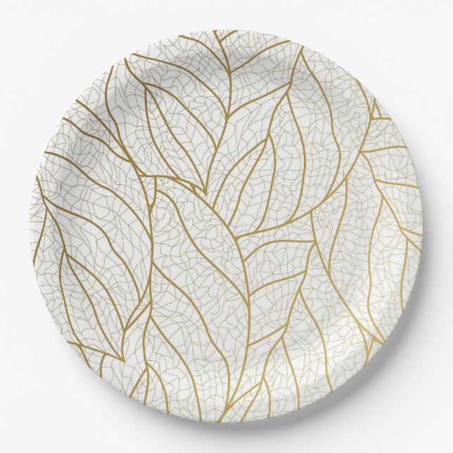 Plato De Papel Elegante deleite de hoja terrosa dorada (Anverso)