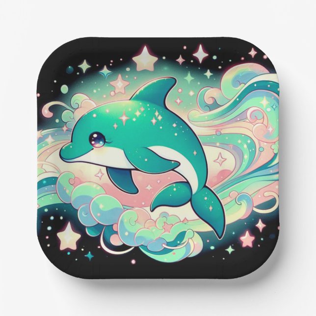 Plato De Papel Elegante delfín Baby Shower (Anverso)