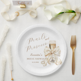 Plato De Papel Elegante Desayuno de Novia con Perlas y Prosecco