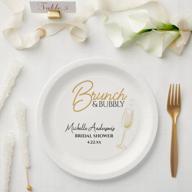 Plato De Papel Elegante Desayuno Dorado y Brunch Nupcial con Burb (Boda)