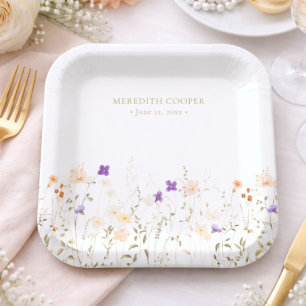 Plato De Papel Elegante Despedida de Soltera con Flores Silvestre