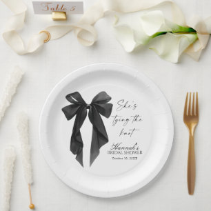 Plato De Papel Elegante Despedida de Soltera con Lazo Negro