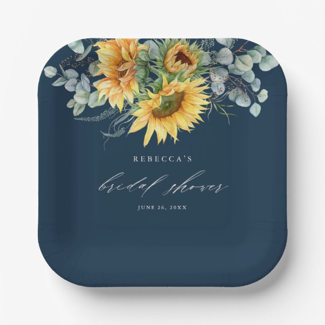 Plato De Papel Elegante Despedida de Soltera Rústica con Girasole (Anverso)