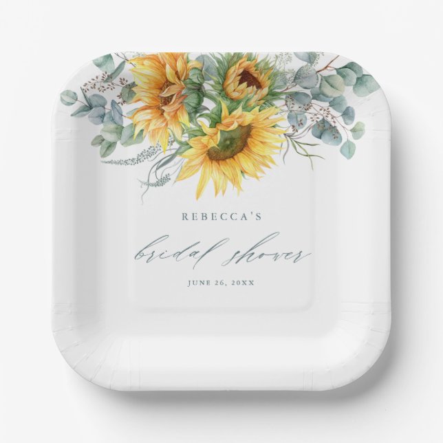 Plato De Papel Elegante Despedida de Soltera Rústica con Girasole (Anverso)
