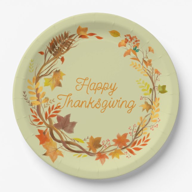 Plato De Papel Elegante Día de Acción de Gracias Entretenimiento (Anverso)