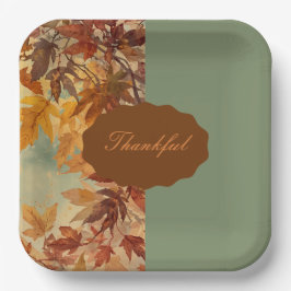 Plato De Papel Elegante,Día de Acción de Gracias,Hojas de Otoño,R