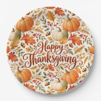 Plato De Papel Elegante Día de Acción de Gracias Otoño Calabaza y