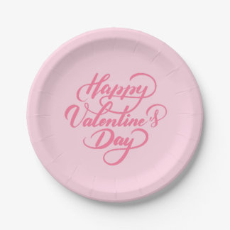 Plato De Papel Elegante Día de San Valentín suave y rosa