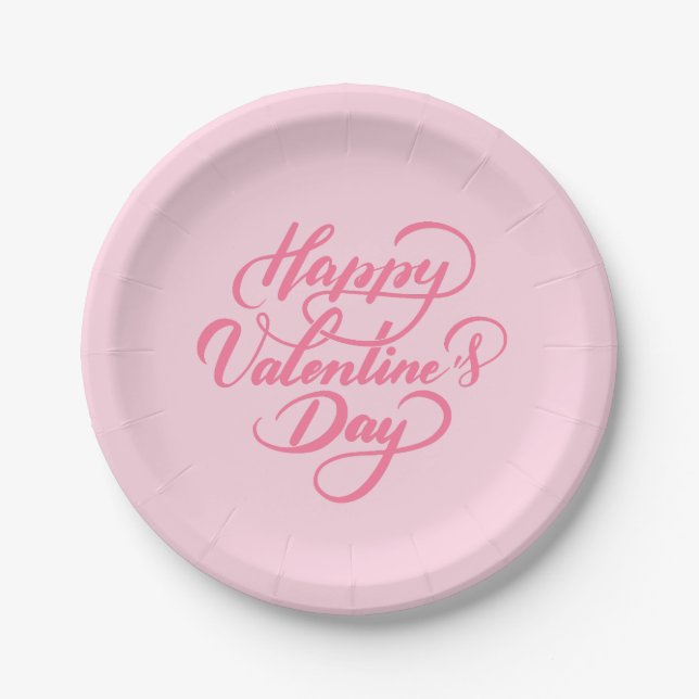 Plato De Papel Elegante Día de San Valentín suave y rosa (Anverso)