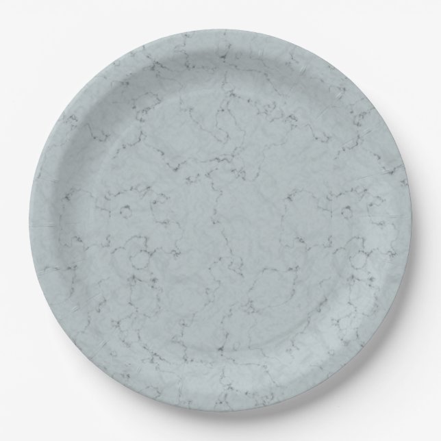 Plato De Papel Elegante diseño de mármol gris azul turbio (Anverso)