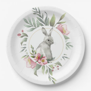 Plato De Papel Elegante diseño floral Bunny