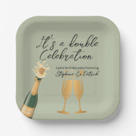 Plato De Papel Elegante Doble Celebración Green Joint Birthday