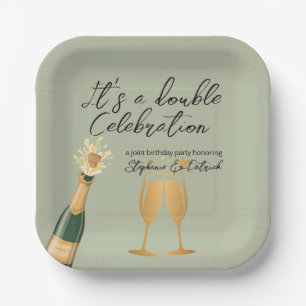 Plato De Papel Elegante Doble Celebración Green Joint Birthday