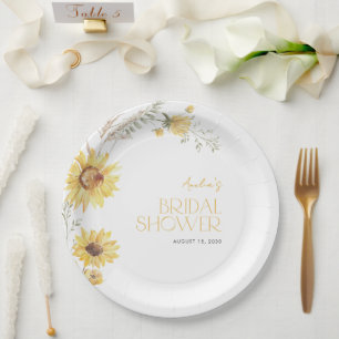 Plato De Papel Elegante Ducha Boho Sunflower Botánica Bridal