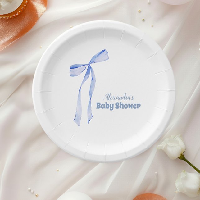 Plato De Papel Elegante ducha Bow Blue Bow Boy (Subido por el creador)