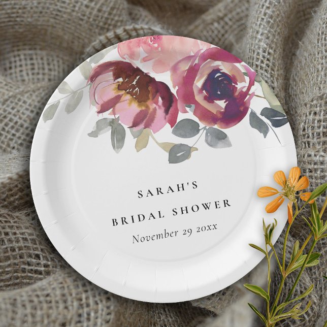 PLATO DE PAPEL ELEGANTE DUCHA BRIDAL DE ROSA RUBOR BURGUNDY (Subido por el creador)