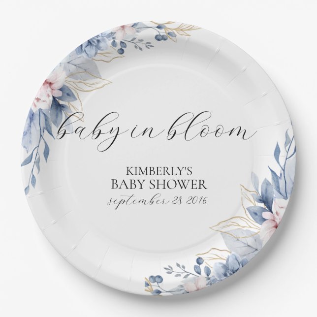 Plato De Papel Elegante ducha de bebé Boho Wildflower (Anverso)