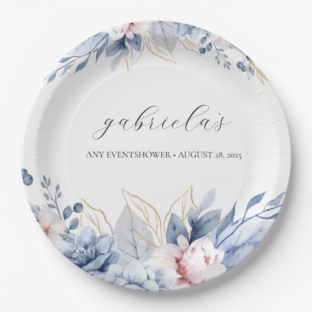 Plato De Papel Elegante ducha de bebé Boho Wildflower (Anverso)