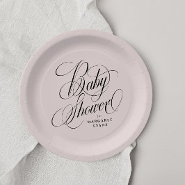 Plato De Papel Elegante ducha de bebé personalizada rosa rosa