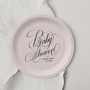 Plato De Papel Elegante ducha de bebé personalizada rosa rosa