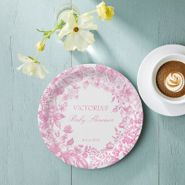 Plato De Papel Elegante ducha de bebé rosa polvorienta botánica i