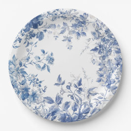 Plato De Papel Elegante ducha de boda con toile azul chinoiserie
