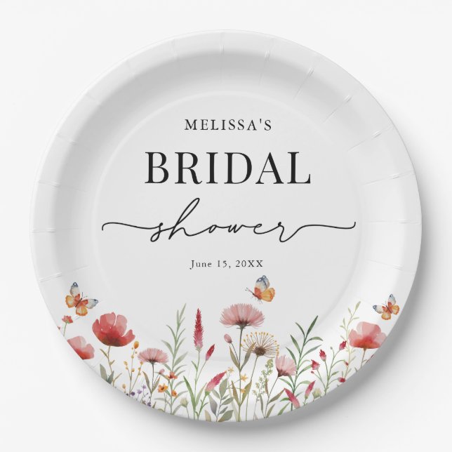 Plato De Papel Elegante ducha de flores silvestres (Anverso)