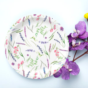Plato De Papel Elegante ducha de flores silvestres Lavender Brida