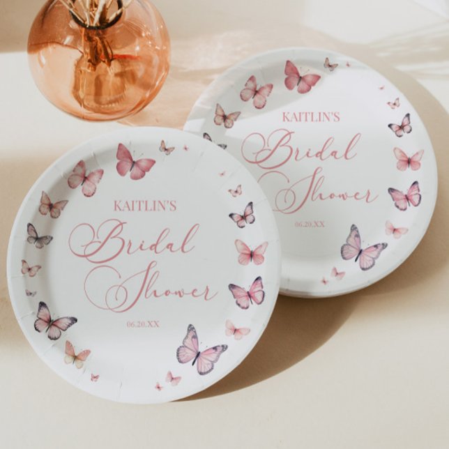 Plato De Papel Elegante ducha de mariposa rosa suave (Subido por el creador)