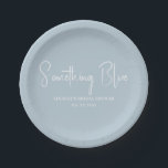 Plato De Papel Elegante ducha de novia azul claro<br><div class="desc">Plato simple azul claro con 'Algo azul' escrito en él con el nombre de la novia y la fecha del evento.

'Algo viejo,  algo nuevo,  algo prestado,  algo azul.'</div>