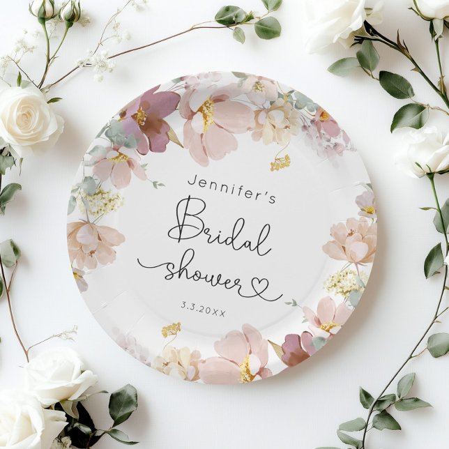 Plato De Papel Elegante ducha de novia con flores silvestres (Subido por el creador)