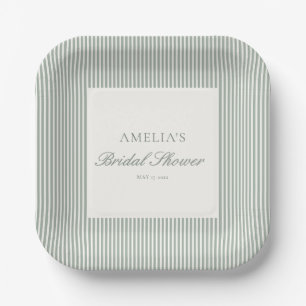 Plato De Papel Elegante ducha de novia con raya de color verde sa