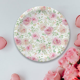 Plato De Papel Elegante ducha de novia con rosas