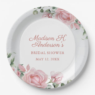 Plato De Papel Elegante ducha de novia con rosas rosadas