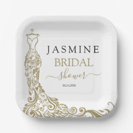 Plato De Papel Elegante ducha de novia con traje de Rubor blanco 