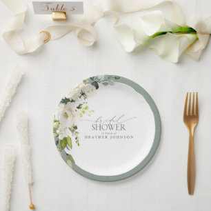 Plato De Papel Elegante ducha de novia de color verde gris blanco