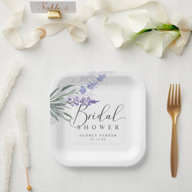 Plato De Papel Elegante ducha de novia de lavanda rústica (Boda)