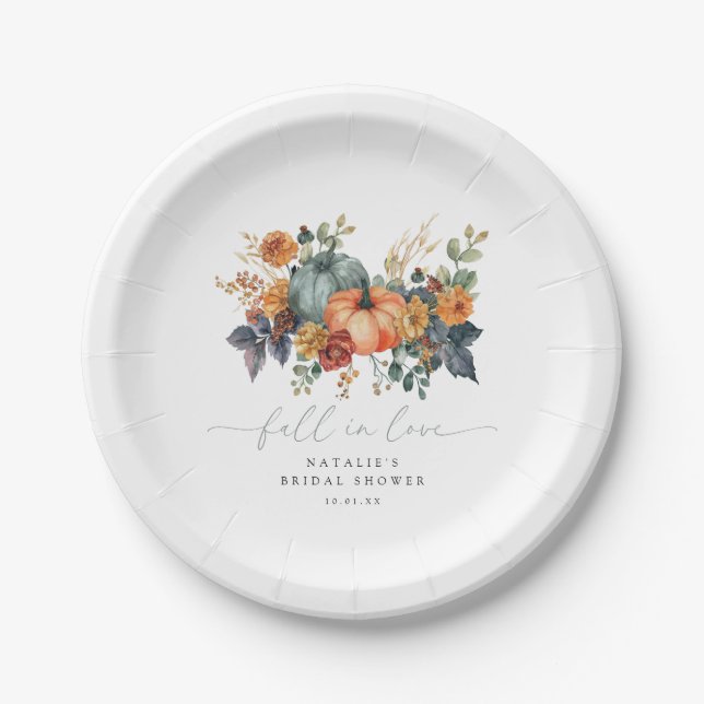 Plato De Papel Elegante Ducha de Novia de Otoño (Anverso)