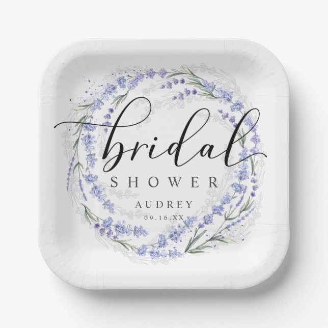 Plato De Papel Elegante ducha de novia de Wreath de Lavanda Rústi (Anverso)
