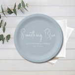 Plato De Papel Elegante ducha de novia en azul claro<br><div class="desc">Plato simple azul claro con 'Algo azul' escrito en él con el nombre de la novia y la fecha del evento.

'Algo viejo,  algo nuevo,  algo prestado,  algo azul.'</div>