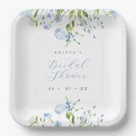 Plato De Papel Elegante ducha de novia floral azul claro