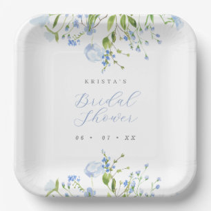 Plato De Papel Elegante ducha de novia floral azul claro
