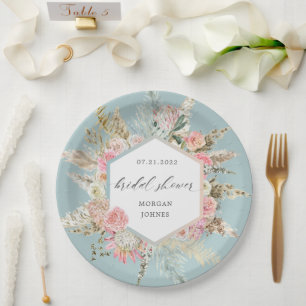 Plato De Papel Elegante ducha de novia floral bohemiana de Rubor