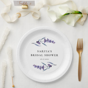 Plato De Papel Elegante ducha de novia floral de lavanda