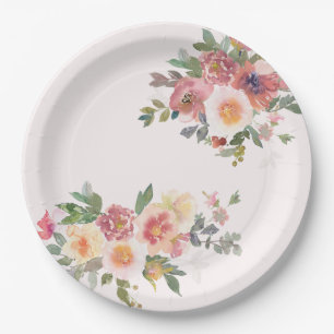 Plato De Papel Elegante ducha de novia floral rosa