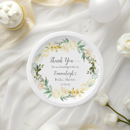 Plato De Papel Elegante ducha de novia floral rosa blanca